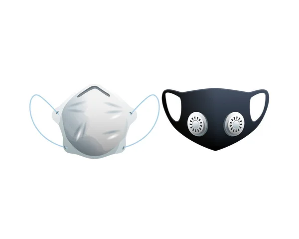 Siyah ve beyaz tıbbi maskeler koruma aksesuarları çizgi simgesi — Stok Vektör