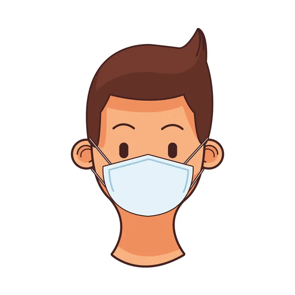 Young man wearing medical mask head character — Stock Vector