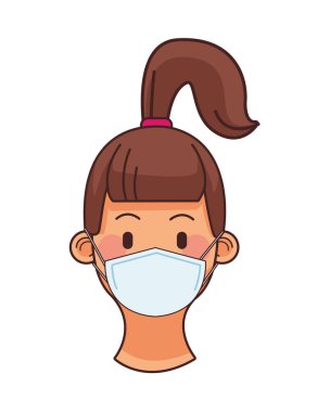 Tıbbi maske takan sevimli küçük bir kız.