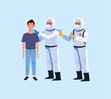 Lazer termometresi ve test noktası kontrolü olan biyo-sosyal görevli.