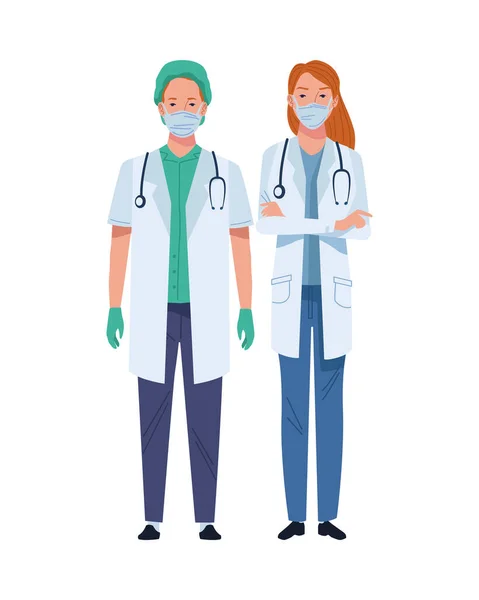 Ärztepaar trägt medizinische Masken — Stockvektor