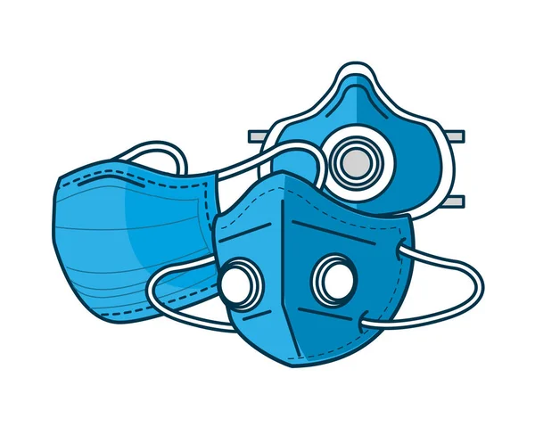 蓝色医用口罩保护配件线样式图标 — 图库矢量图片