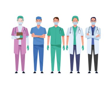 Doktor personeli tıbbi maske takıyor.