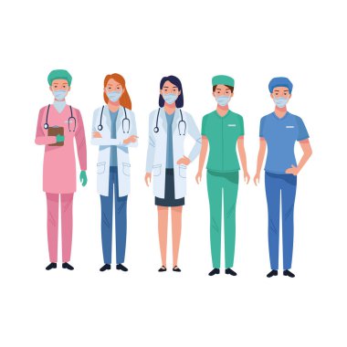 Doktor personeli tıbbi maske takıyor.