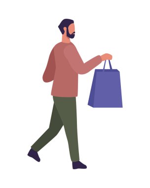 Alışveriş torbası karakterli genç adam giysisi.