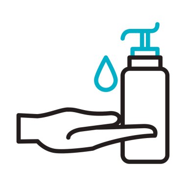 Antibakteriyel sabun şişesi çizgi ikonu ile el.