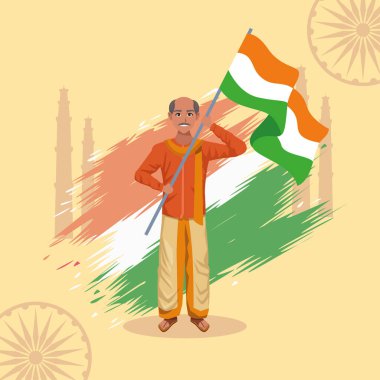 Hindistan mutlu bağımsızlık günü kartı ve bayrak.