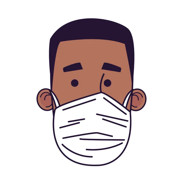 Tıbbi maske takan genç bir afro adam. — Stok Vektör