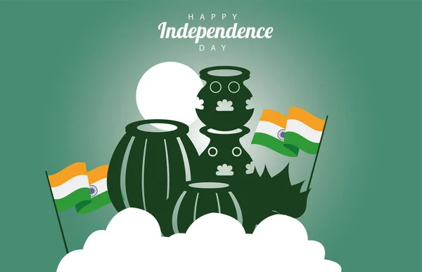 India feliz independência dia celebração cartão com bandeiras decoração —  Vetores de Stock