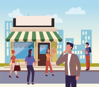 Genç çift alışveriş aktivitesi karakterleri