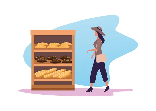 Młoda kobieta kupująca chleb charakter działalności — Wektor stockowy