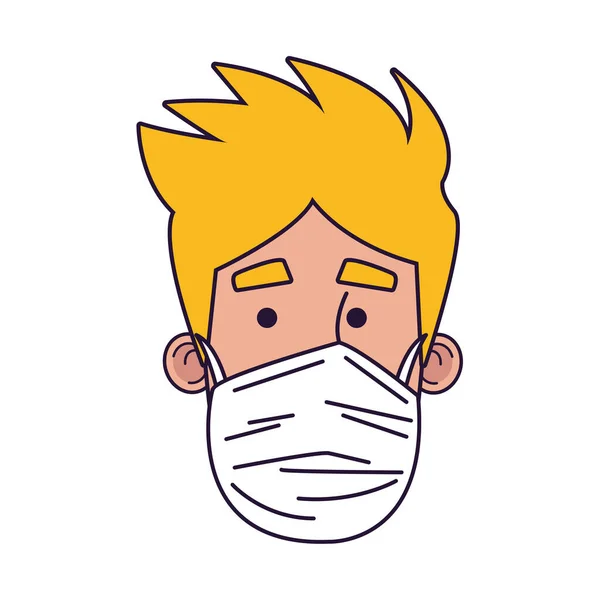 Giovane uomo che indossa maschera medica testa personaggio — Vettoriale Stock