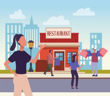 Genç çift alışveriş aktivitesi karakterleri