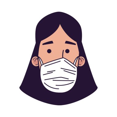 Tıbbi maske takan genç bir kadın.