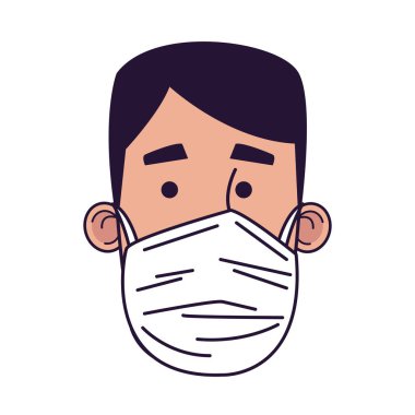 Tıbbi maske takan genç adam.