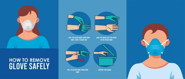 So ziehen Sie die Handschuhe covid19 Infografik — Stockvektor