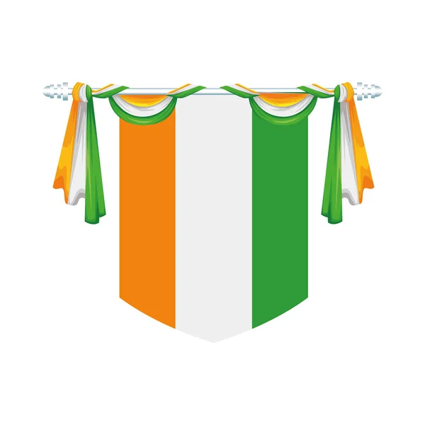 Decoración colgando con la bandera de la India país aislado icono — Vector de stock