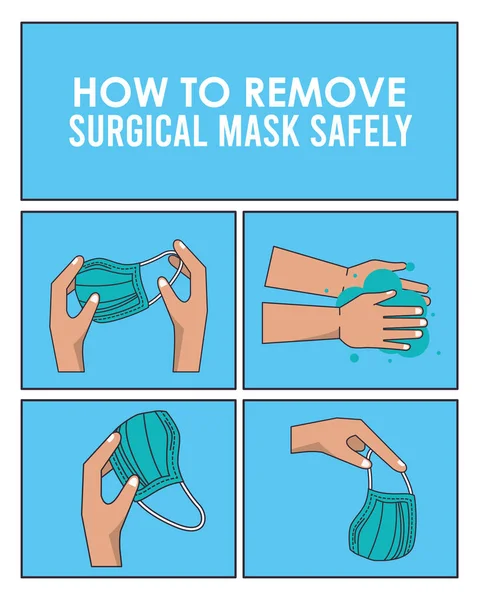 How to remove the surgical mask covid19 infographic — Stock Vector