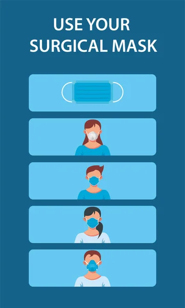 Use surgical mask prevent covid19 poster — Stock Vector