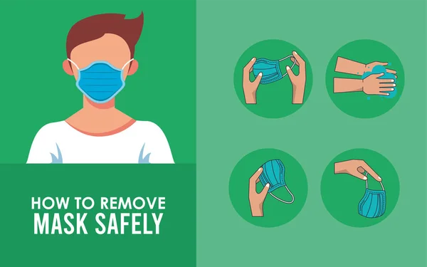 Πώς να αφαιρέσετε τη χειρουργική μάσκα covid19 infographic — Διανυσματικό Αρχείο