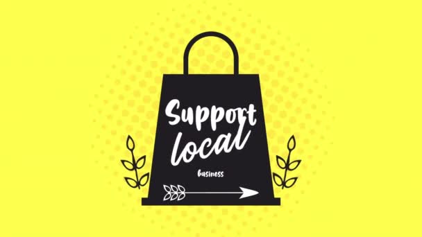 Support local business lettering with shopping bag — Stock Video