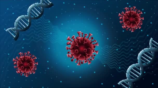 Kovid19 wzór cząsteczek pandemii z cząsteczkami DNA animowanymi — Wideo stockowe