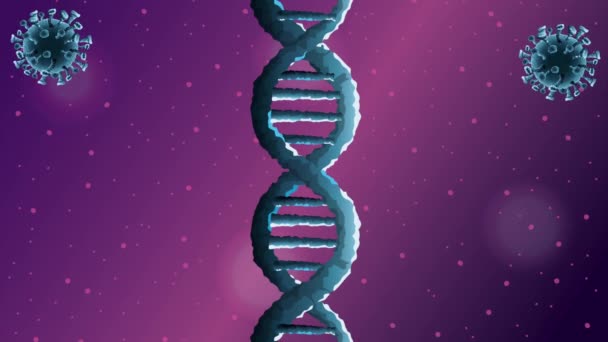 Covid19 pandemische deeltjes patroon met DNA-molecuul geanimeerd — Stockvideo