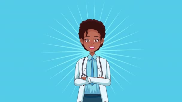 Afro mujer médico profesional carácter animación — Vídeo de stock