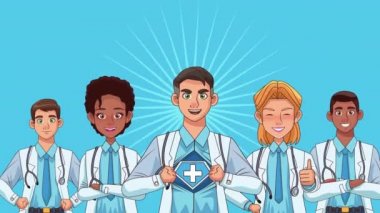 Irklar arası doktorlar profesyonel personel karakterleri animasyon