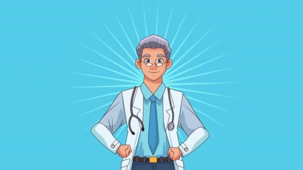 Médico profesional carácter salud animación — Vídeo de stock