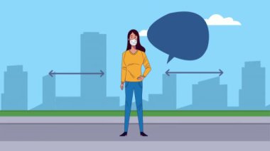 Yolda korunmak için tıbbi maske takan genç bir kadın.