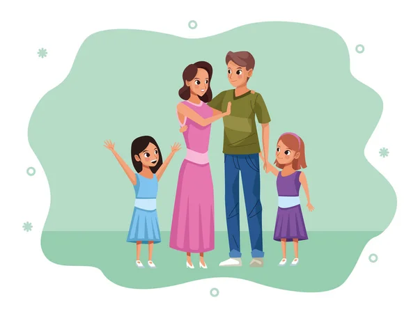 Szülők pár és lányai Maradj otthon családi kampány — Stock Vector
