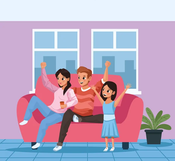 Padres pareja e hija Stay at Home campaña familiar — Vector de stock