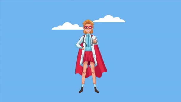 Female heroic super doctor character animated — Stock Video