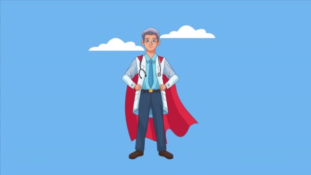 Hrdinský super lékař postava animovaný — Stock video