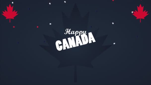 Happy canada day celebration with lettering and maple leafs — Stock Video