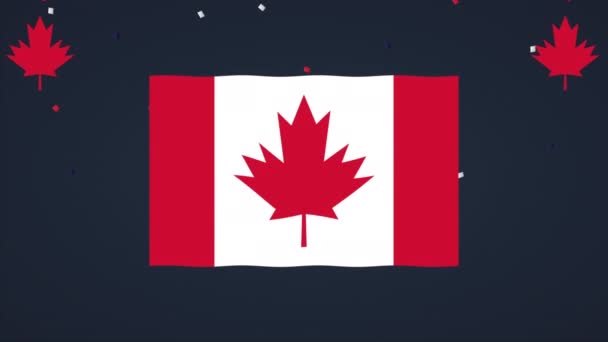 Fröhliche kanada-tagesfeier mit fahne — Stockvideo