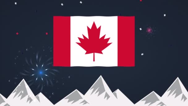 Felice festa del giorno del Canada con bandiera e montagne — Video Stock