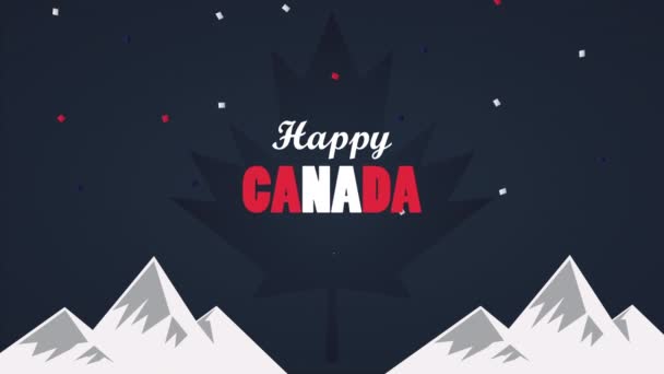 Gelukkige canada dag feest met belettering en bergen — Stockvideo