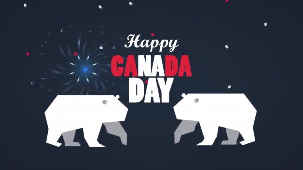 Щасливий день Канади святкування з написом і ведмедями — стокове відео