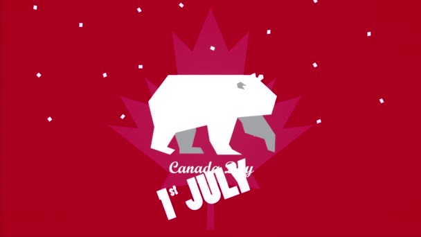 Happy canada day celebration with lettering and bear — Stock Video