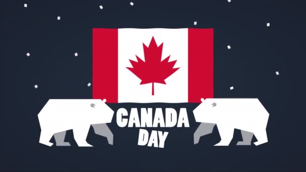 Feliz día de canada celebración con bandera y osos — Vídeo de stock