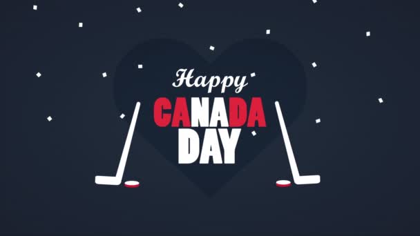 Joyeuse fête du canada avec lettrage et équipement sportif de hockey — Video