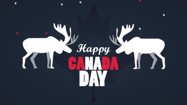 Boldog kanadai nap ünneplés betűkkel és rénszarvasokkal — Stock videók