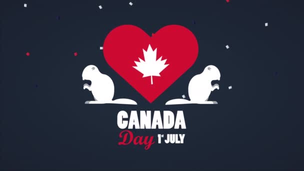 Boldog kanadai nap ünneplés hódokkal és szívvel — Stock videók