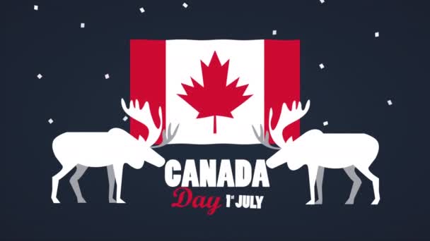 Felice festa del giorno del Canada con bandiera e renna — Video Stock