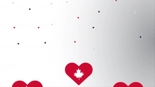 Celebração dia feliz do canadá com folhas de bordo no padrão do coração — Vídeo de Stock