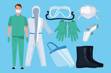 doctor with biosafety equipment elements for covid19 protection clipart