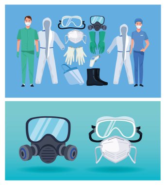 Kovid19 koruma için biyo-koruma ekipmanları olan doktorlar