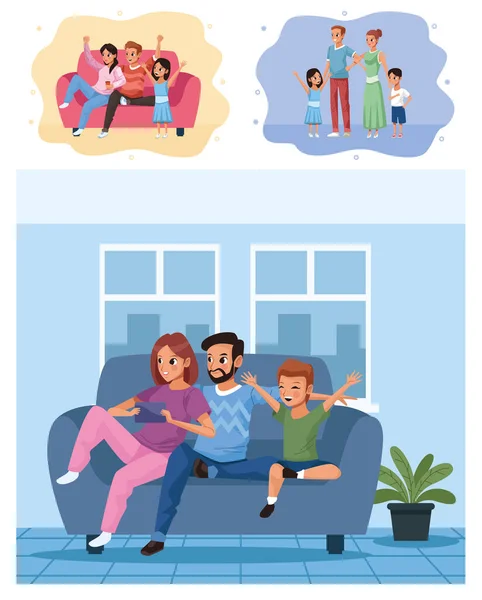 Grupo de miembros de la familia Campaña Stay at Home — Vector de stock